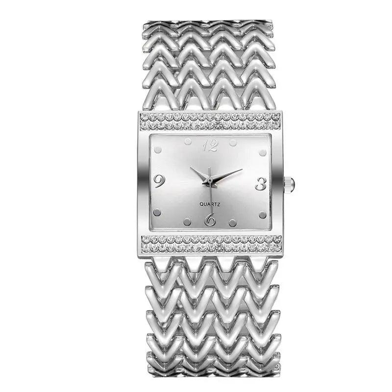 Relógio Feminino Quadrado Diamante Prata- Multilys